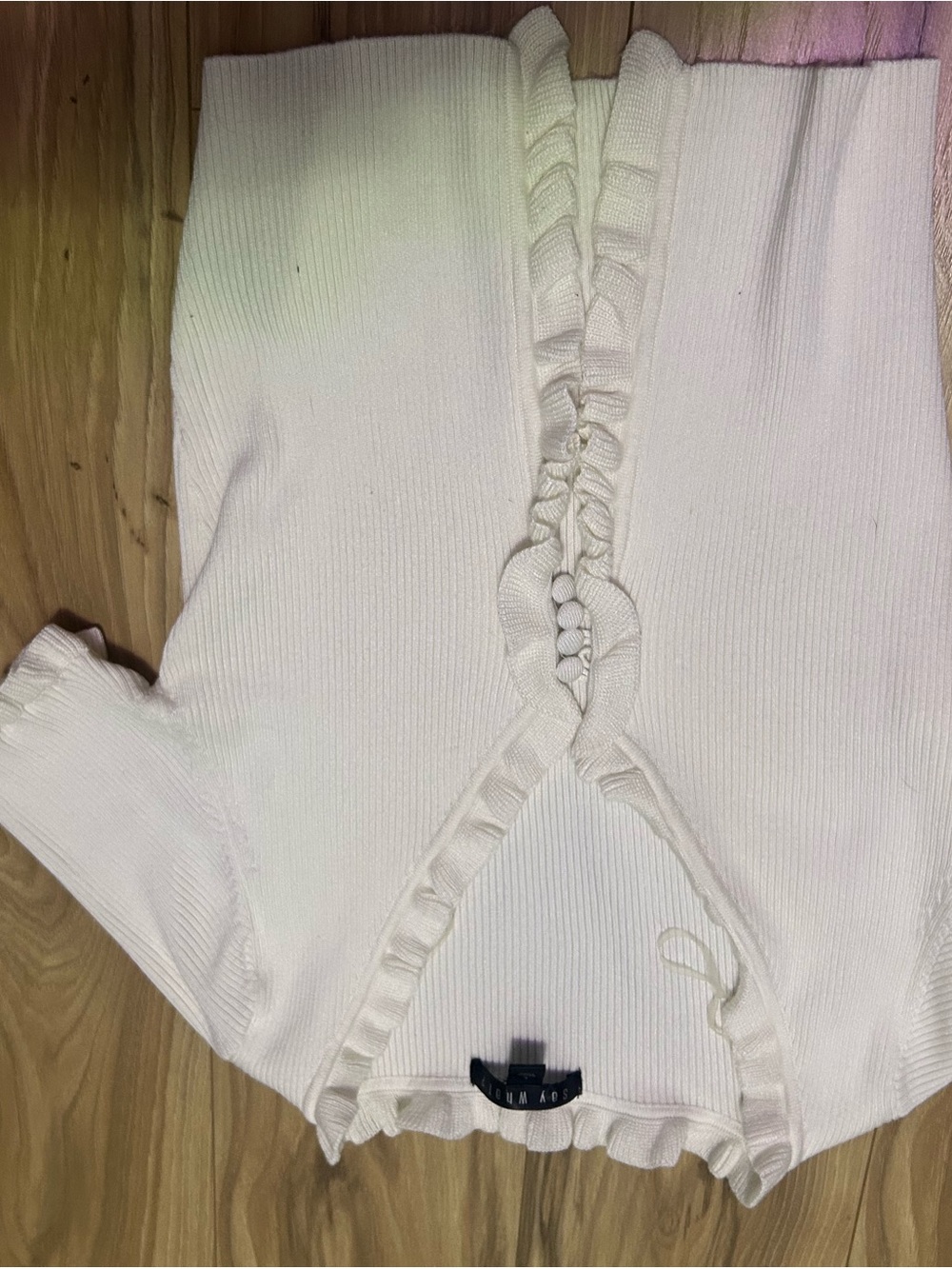 Say What? White Ribbed Mini Dress with Ruffle Trim - Picture 3 of 4